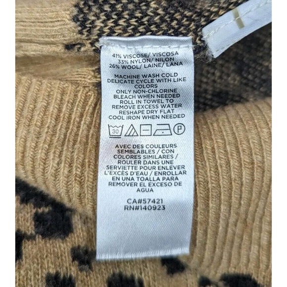 Loft Wool Blend Leopard Animal Print Long Sleeve Sweater Dress Size L - Picture 10 of 10